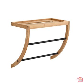 MSV - Anneau Porte Serviettes Mural En Acier & Bambou IANA Noir Mat MSV