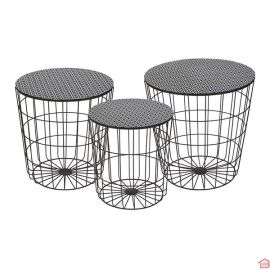 SET DE 3 TABLES METAL PLATEAU BOIS