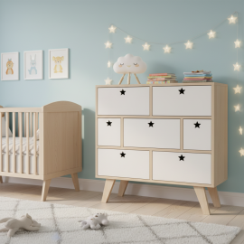 COMMODE ETOILE 7 TIROIRS BLANC EN BOIS STYLE SCANDINAVE