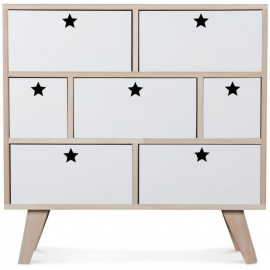 COMMODE ETOILE 7 TIROIRS BLANC EN BOIS STYLE SCANDINAVE