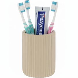 GOBELET SALLE DE BAIN STRIÉ EN POLYRÉSINE TAUPE PORTE BROSSE À DENTS DESIGN EFFET PIERRE