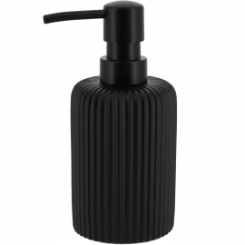 DISTRIBUTEUR À SAVON ARRONDI STRIÉ 230 ML NOIR EN POLYRÉSINE EFFET PIERRE