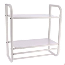 ETAGERE MURALE 2 ETAGES ET PORTE SERVIETTE 2 BARRES - BLANC