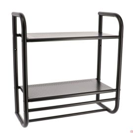 ETAGERE MURALE 2 ETAGES ET PORTE SERVIETTE 2 BARRES - NOIR