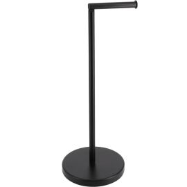 DÉROULEUR PAPIER TOILETTE AVEC RÉSERVE EN MÉTAL NOIR SUR PIED HAUTEUR 55 CM