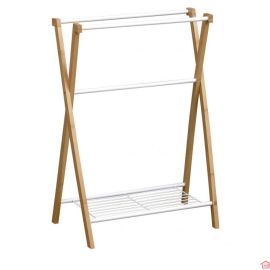 PORTE SERVIETTE METAL BAMBOU 3 BARRES BLANC/BAMBOU