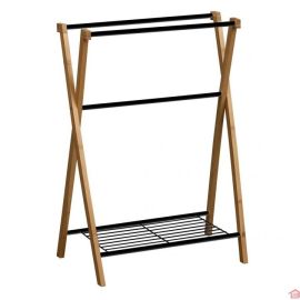 PORTE SERVIETTE METAL BAMBOU 3 BARRES NOIR/BAMBOU