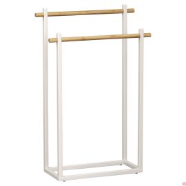 PORTE SERVIETTE METAL RECT BAMBOU AVEC 2 BARRES BLANC