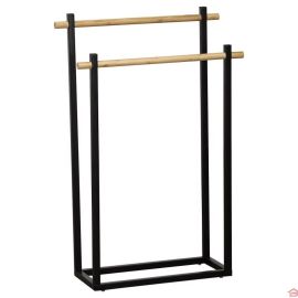 PORTE SERVIETTE METAL RECTANGLE BAMBOU AVEC 2 BARRES NOIR