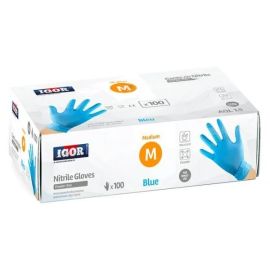 100 GANTS EN NITRILE BLEU MEDIUM NON POUDRÉS IGOR