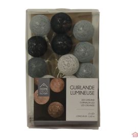GUIRLANDE BOULES 15 LED COLORÉES D4CM 2,4 M GRIS