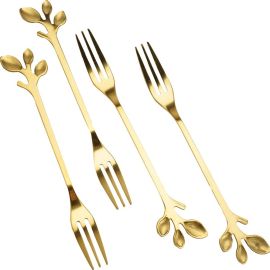 LOT DE 4 FOURCHETTES À DESSERT DORÉES EN ACIER INOXYDABLE STYLE VINTAGE