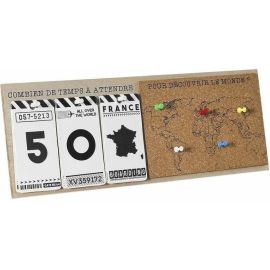CALENDRIER DÉCOMPTE AVANT VOYAGE EN BOIS ET MDF AVEC CARTES DESTINATIONS ET CHIFFRES