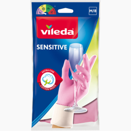 GANTS DE MÉNAGE SENSIBLES EN LATEX NATUREL TAILLE 8 MOYEN VILEDA AVEC DOUBLURE COTON