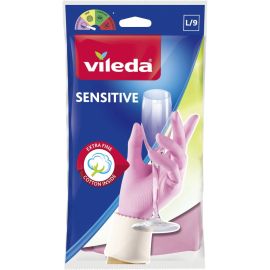 GANTS DE MÉNAGE EN LATEX SENSITIFS TAILLE L VILEDA AVEC DOUBLURE EN COTON