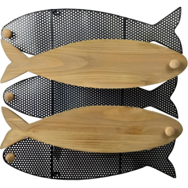 PATÈRE MURALE POISSONS 61 CM EN MÉTAL ET BOIS NOIR AVEC 5 CROCHETS