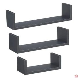 LOT DE 3 ÉTAGÈRES MURALES BORD GRIS ANTHRACITE