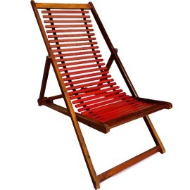 CHILIENNE DE JARDIN EN BOIS COULEUR TERRACOTTA RÉGLABLE 3 POSITIONS