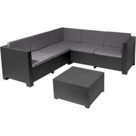 ENSEMBLE SALON DE JARDIN OASIS 5 PLACES EN RÉSINE COULEUR GRAPHITE AVEC TABLE BASSE