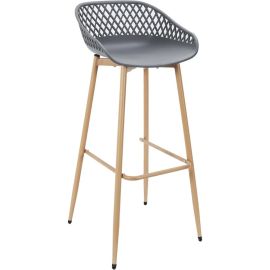 TABOURET DE BAR HAUT MALAGA GRIS AVEC PIÉTEMENT MÉTAL EFFET BOIS