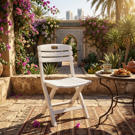 CHAISE PLIANTE BLANCHE EN PLASTIQUE POUR INTÉRIEUR ET EXTÉRIEUR