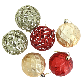 BOULE DE NOËL DÉCO 6 PIÈCES OR ET ROUGE