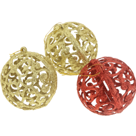 BOULE DE NOËL ÉVIDÉE ROUGE ET OR DIAMÈTRE 8 CM ORION