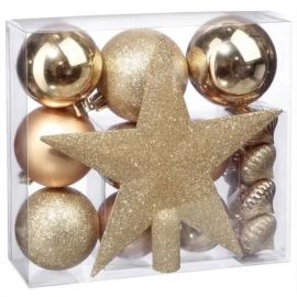 BOULES DE NOËL AVEC CIMIER SET DE 18 PIÈCES OR