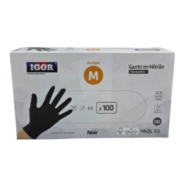 100 GANTS EN NITRILE NOIR MEDIUM NON POUDRÉS IGOR
