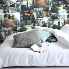 PAPIER PEINT INTISSÉ NEW YORK MULTICOLORE STYLE URBAIN MODERNE