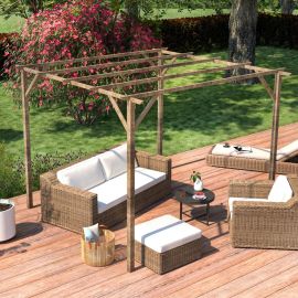 PERGOLA EN BOIS CARRÉE PATAGONIE 3 X 3 M HAUTEUR 245 CM PIN SYLVESTRE TRAITÉ AUTOCLAVE STRUCTURE EXTÉRIEURE