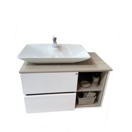 MEUBLE DE SALLE DE BAIN EN PVC LIDYA 80CM AVEC MIROIR LED ET VASQUE BLANC