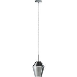 SUSPENSION EN ACIER CHROMÉ AVEC ABAT-JOUR EN VERRE FUMÉ NOIR TRANSPARENT