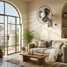 VENTILATEUR MURAL AVEC CORDE DE COMMANDE DIAMÈTRE 40 CM 40 W 3 LAMES 3 VITESSES KRÖHLER