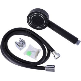 KIT DOUCHETTE 5 FONCTIONS AVEC FLEXIBLE NOIR EN PVC 150 CM ET SUPPORT CHROME