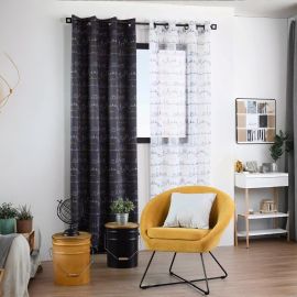 RIDEAU OCCULTANT IMPRIMÉ VILLES DU MONDE COLORIS ANTHRACITE AVEC ŒILLETS 140 X 260 CM