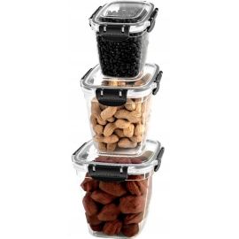 SET DE 3 BOÎTES HERMÉTIQUES EN PLASTIQUE TRANSPARENT AVEC COUVERCLE À CLIP ET JOINT EN SILICONE