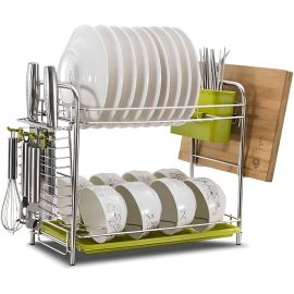 ÉGOUTTOIR À VAISSELLE EN ACIER INOXYDABLE SAKURA AVEC BAC DE DRAINAGE ET TAPIS ANTIDÉRAPANT