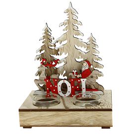 BOUGEOIR EN BOIS À POSER AVEC SCÈNE DE NOËL 5 LEDS