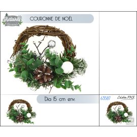 COURONNE DE NOËL EN ROTIN BLANC 15 CM