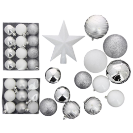 LOT DE 34 SUSPENSIONS DE NOËL BLANC ET ARGENT