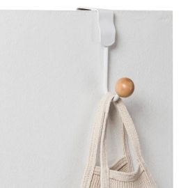PATÈRE BLANCHE AVEC CROCHET EN BOIS NATUREL SANS FIXATION POUR PORTE JUSQU'À 4,5 CM