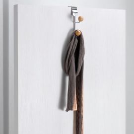 PATÈRE DE PORTE À 2 CROCHETS EN BOIS ET ACIER CHROMÉ DUAL