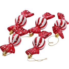 LOT DE 3 BOULES DE NOËL FORME BONBON ROUGE ET BLANC POUR DÉCORATION DE SAPIN