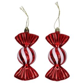 LOT DE 3 BOULES BONBON ROUGE ET BLANC POUR SAPIN