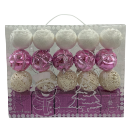 ENSEMBLE DE 20 DÉCORATIONS MIXTES POUR SAPIN ROSE ET BLANC