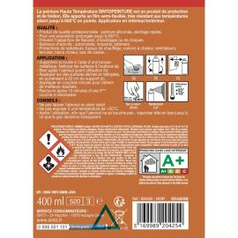 PEINTURE HAUTE TEMPÉRATURE NOIR MAT 600 DEGRÉS CELSIUS AÉROSOL 400 ML SINTO