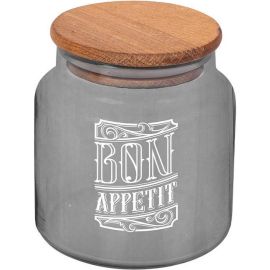 BOÎTE DE RANGEMENT TRANSPARENTE EN VERRE 635 ML GRIS AVEC IMPRIMÉ BON APPÉTIT