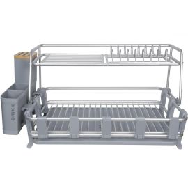 ÉGOUTTOIR À VAISSELLE RECTANGULAIRE GRAND MODÈLE EN ALUMINIUM AVEC PLATEAU ET PORTE-COUVERTS