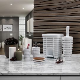 ENSEMBLE SALLE DE BAIN 5 PIÈCES EN PLASTIQUE BLANC AVEC FINITION TRESSÉE PALM